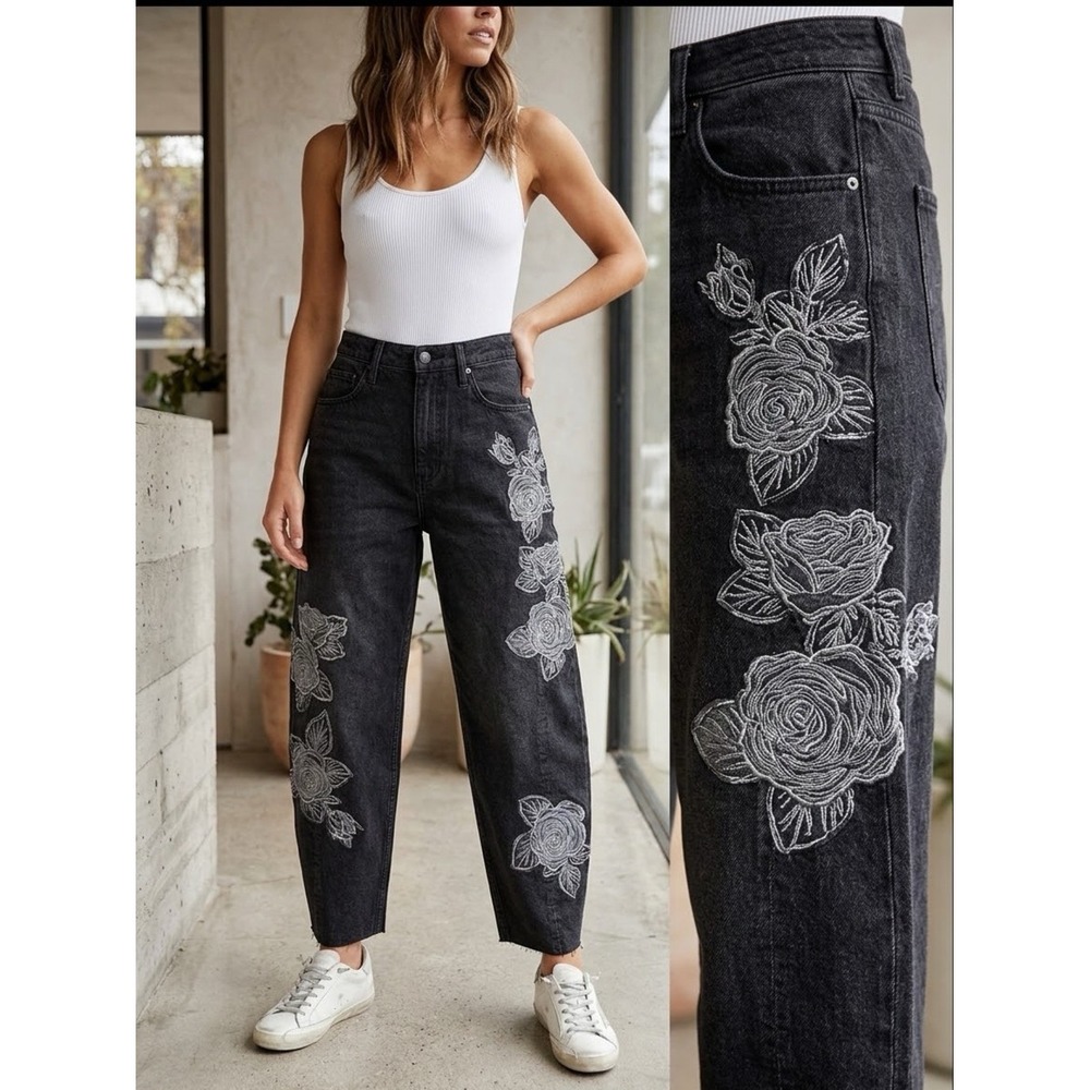 NWT Driftwood Parker Rose Patchwork Barrel Leg Jeans‎ Sz 26